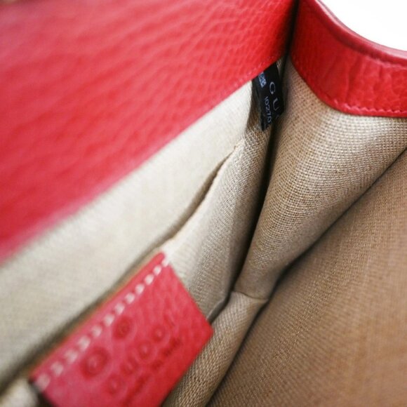 GUCCI Logo Interlocking G Chain Mini Shoulder Bag Leather Red GHW Italy - Picture 9 of 16